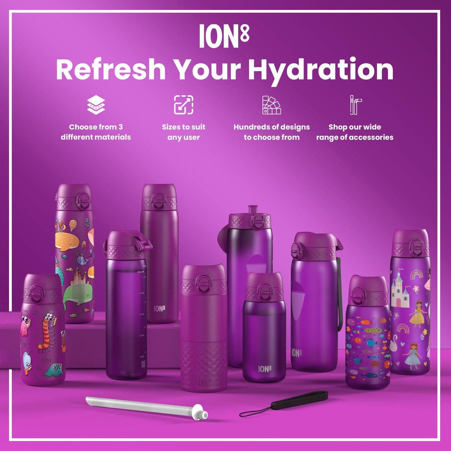 Leak Proof Slim Thermal Water Bottle, Insulated Steel, Princess, 500ml (17oz)