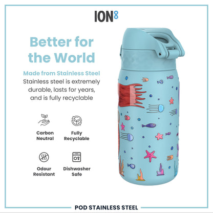 Leak Proof Kids Water Bottle, Stainless Steel, Mermaids, 400ml (13oz)
