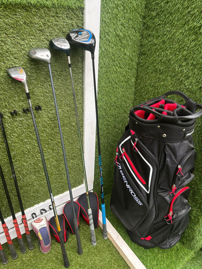 Wilson HotBlade Irons (5–SW) with Dunlop XPT Driver, Callaway & Mizuno Woods, Cleveland Hybrid Benross Cart Bag (12 Clubs)