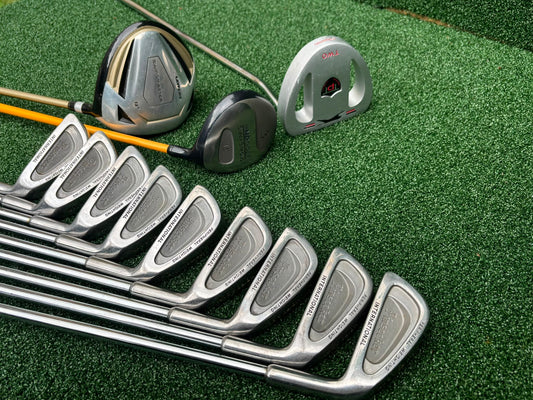 Pinseeker 3–SW Full Golf Set + John Letters Driver, MD Golf 3 Wood & Slazenger Putter
