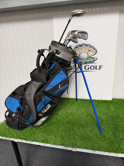 Junior Left Handed Golf Clubs and Bag Set. All in good used condition, 7 iron measures 32 inches so suitable for 9-12 year olds.