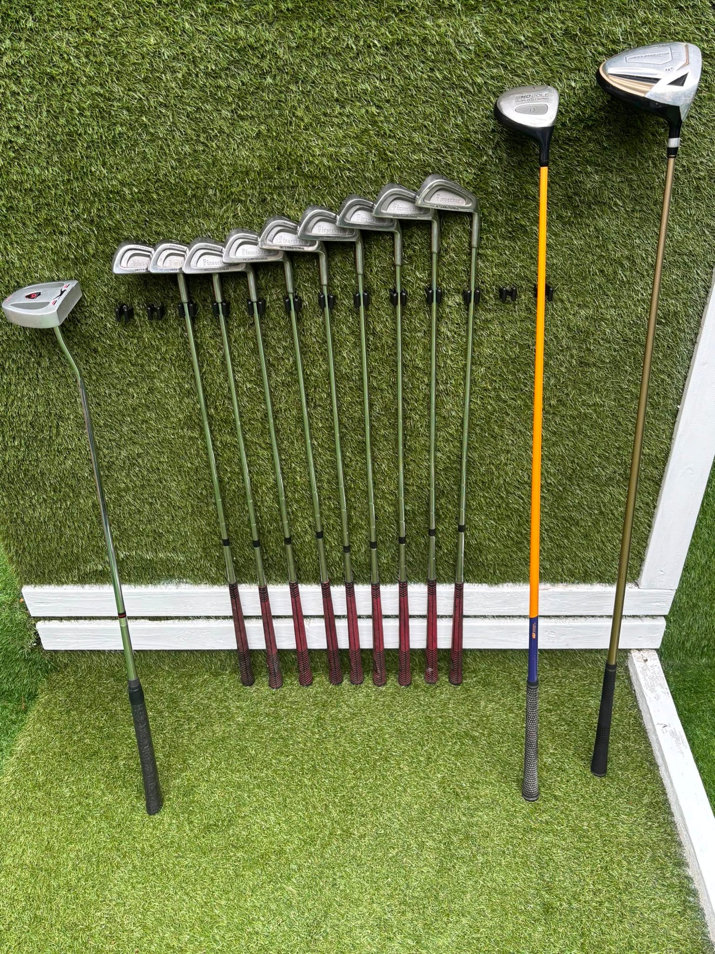 Pinseeker 3–SW Full Golf Set + John Letters Driver, MD Golf 3 Wood & Slazenger Putter
