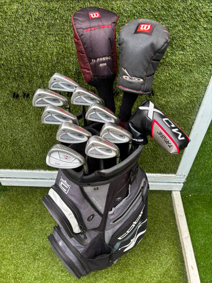 Wilson FatShaft Irons, Wilson Deep Red Driver, Wilson Deep Red 1 Wood, Benross MDX Tribe Putter & Cobra Cart Bag