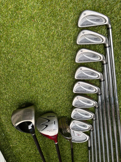 Wilson FatShaft Irons, Wilson Deep Red Driver, Wilson Deep Red 1 Wood, Benross MDX Tribe Putter & Cobra Cart Bag