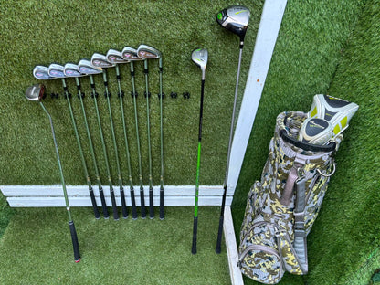 MacGregor V-Foil M565 Irons, Ping Driver, Ping Hybrid, TaylorMade Putter & Premium OUUL Camouflage Stand Bag