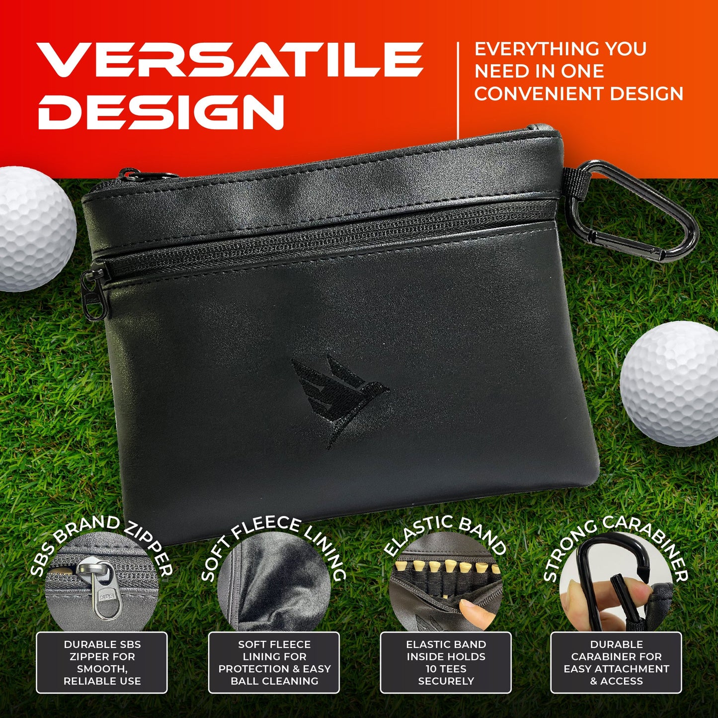 SWIFTEE Golf Valuables Pouch with Fleece Lining and Vegan Leather Material for Accessories and Tee Ball Storage