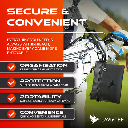 SWIFTEE Golf Valuables Pouch with Fleece Lining and Vegan Leather Material for Accessories and Tee Ball Storage