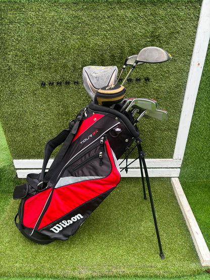 RAM Laser Hybrid Irons, Nike SQ Sumo² Driver, Cobra SZ Fairway Wood, Slazenger V Series Putter & Wilson Tour RX Stand Bag