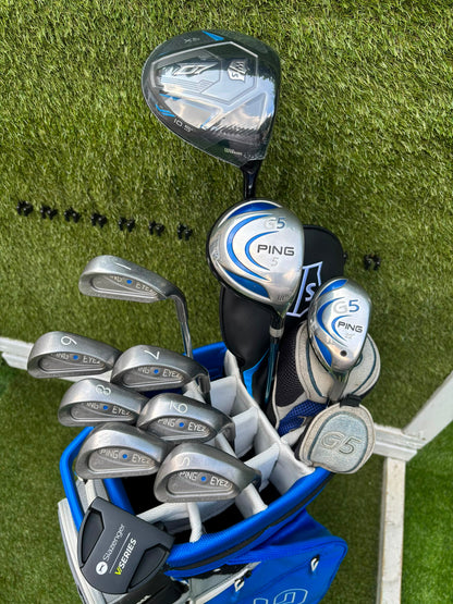 Ping Eye2+ Blue Dot Graphite Irons, Brand New Wilson D7 Driver, Ping G5 Woods & Ping Traverse Cart Bag