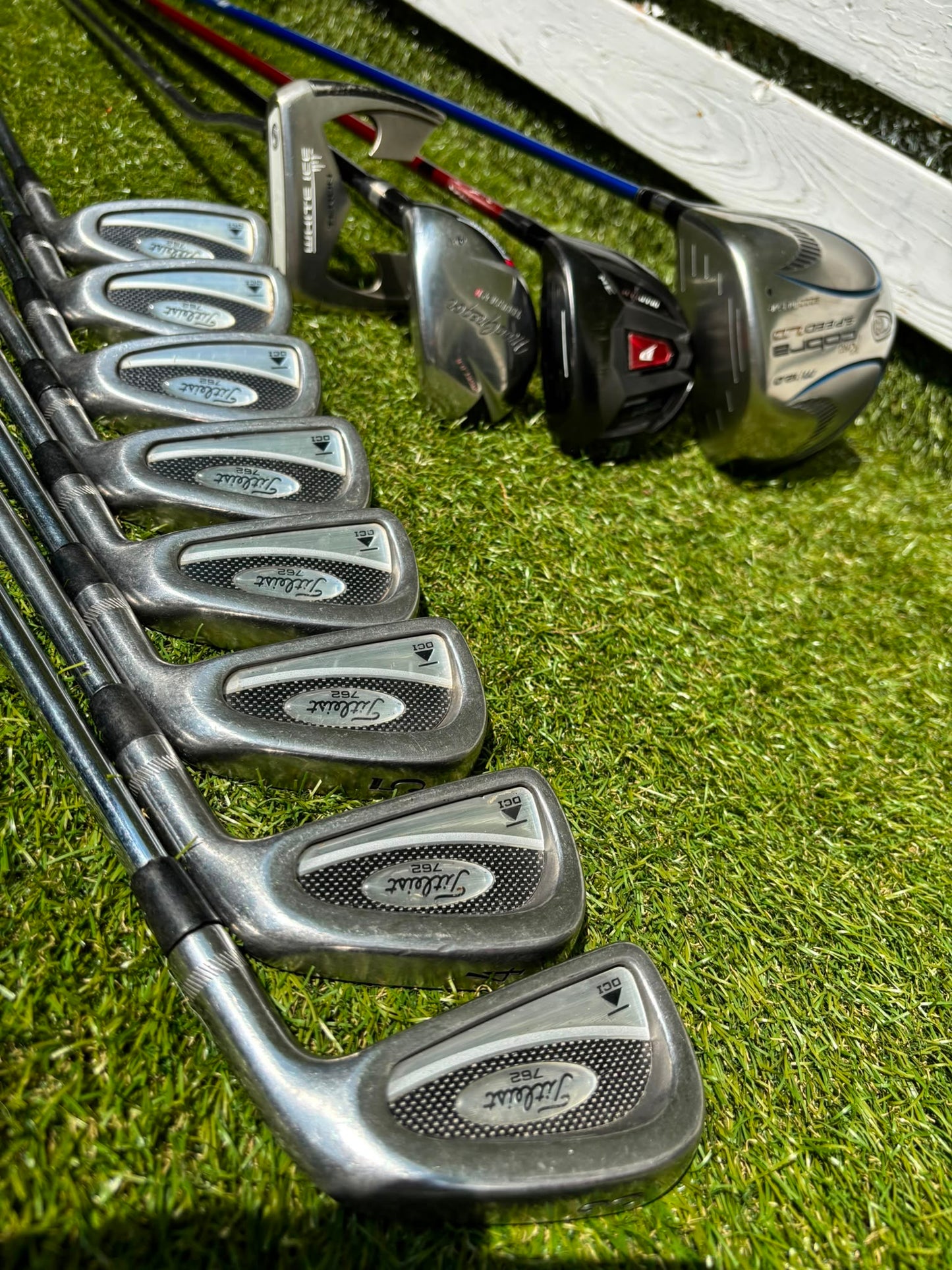 Titleist DCI 762 Irons, Cobra Driver, Odyssey White Ice Teron & Titleist Stars & Stripes Cart Bag