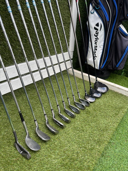 Dunlop Max Irons (3, 5–SW) + Cobra SS Hyper Steel 7 Wood + Driver + TaylorMade Cart Bag Free P&P