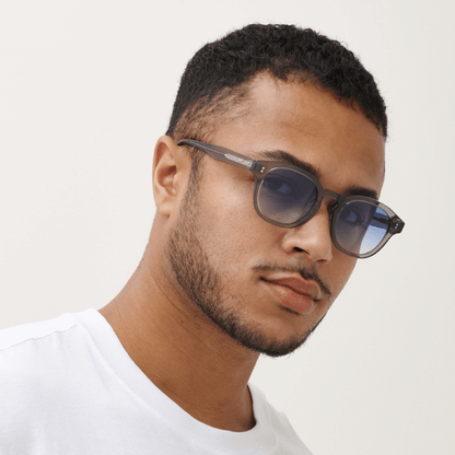 BILLE Grey Crystal Blue Sunglasses by Messy Weekend