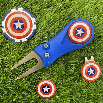 Pitchfork Magnetic Hat Clip With 3 Captain America Markers And Poker chip