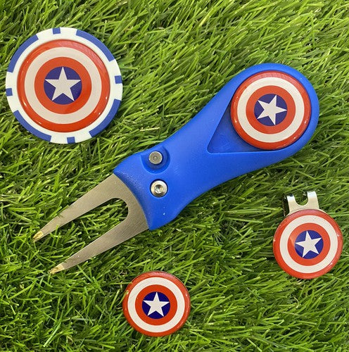 Pitchfork Magnetic Hat Clip With 3 Captain America Markers And Poker chip