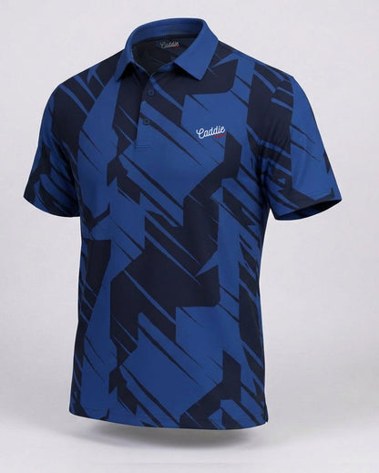 Men's Navy Geometric Performance Golf Polo – Athletic Fit