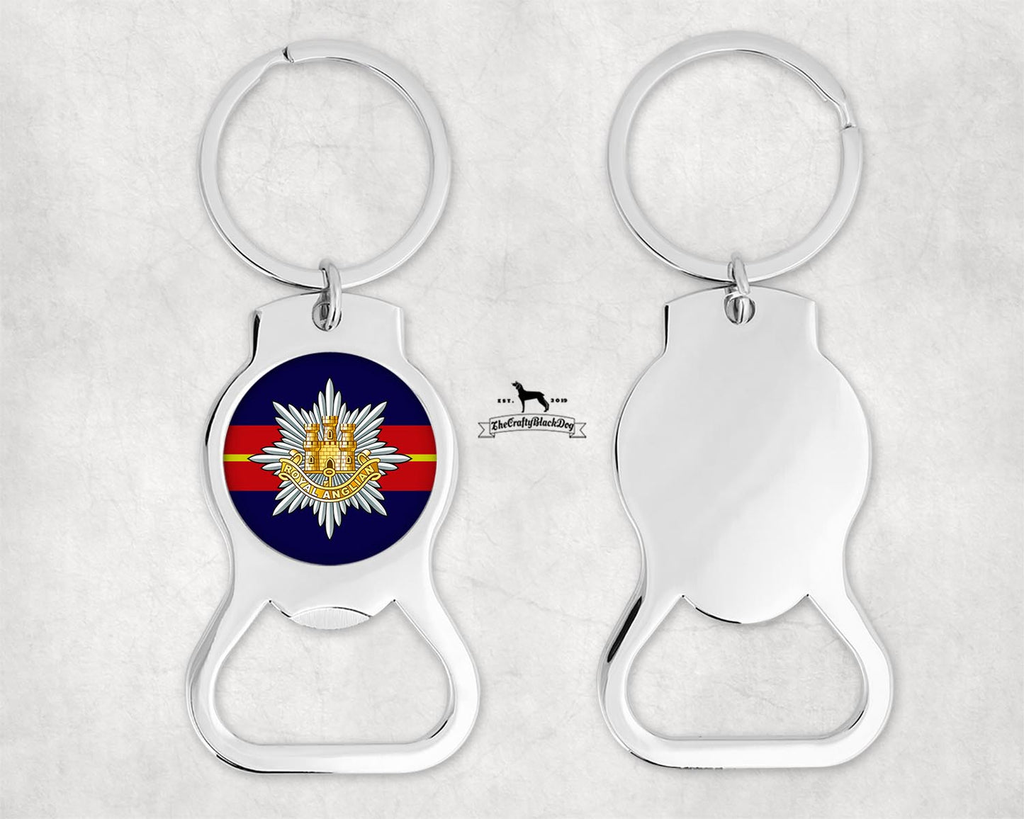 Royal Anglian Regiment Stainless Steel Bottle Opener Keyring