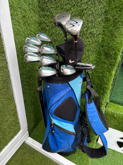 Slazenger Iron-Woods, Nike Driver, Wilson Fairway Wood, Voodoo Daddy Putter & Stand Bag