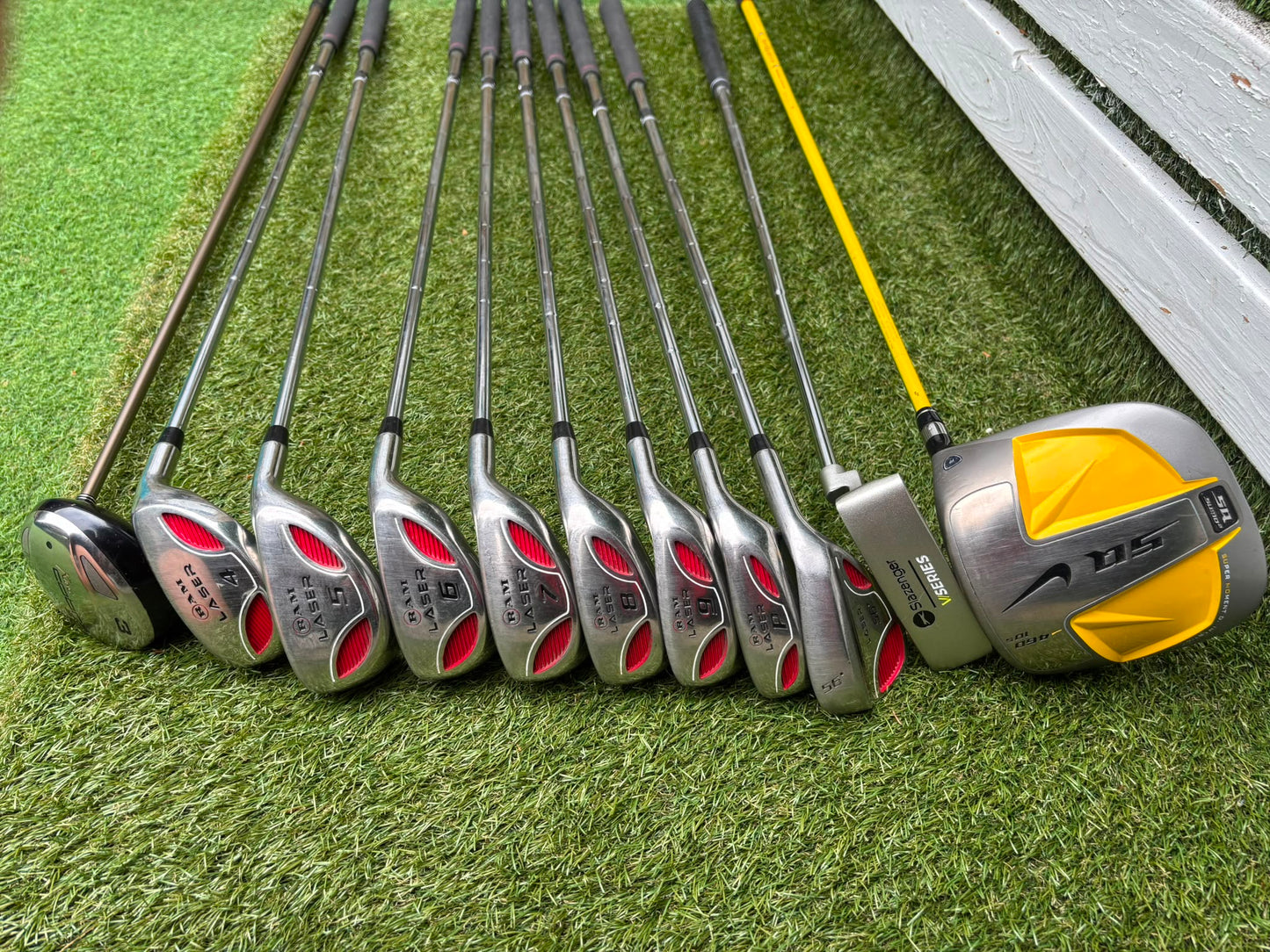RAM Laser Hybrid Irons, Nike SQ Sumo² Driver, Cobra SZ Fairway Wood, Slazenger V Series Putter & Wilson Tour RX Stand Bag