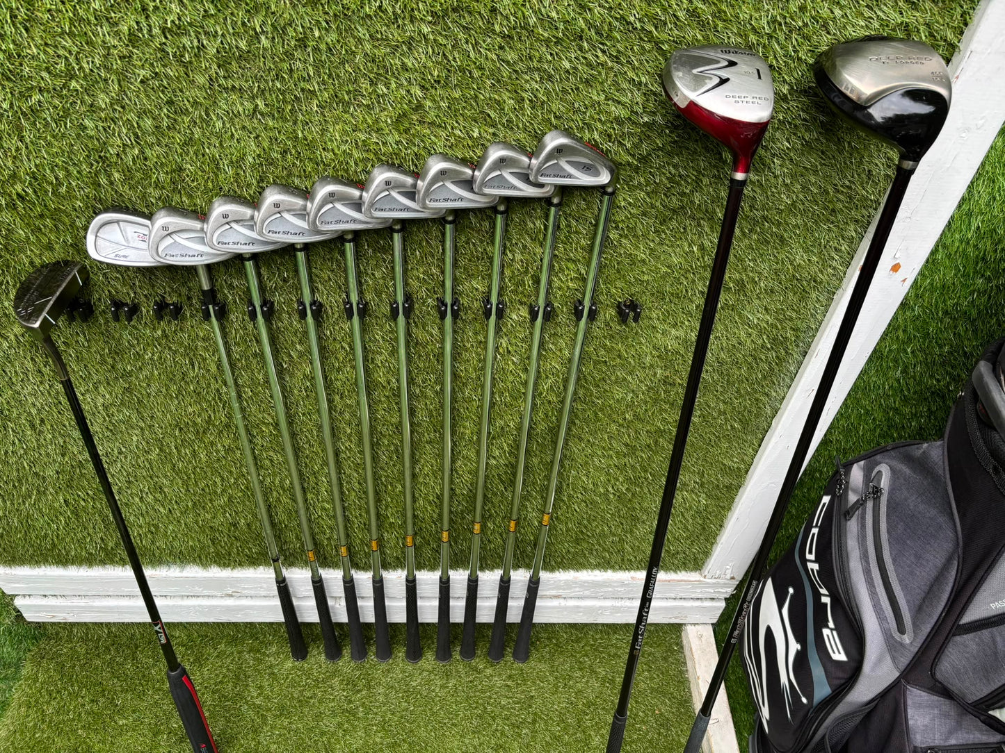 Wilson FatShaft Irons, Wilson Deep Red Driver, Wilson Deep Red 1 Wood, Benross MDX Tribe Putter & Cobra Cart Bag