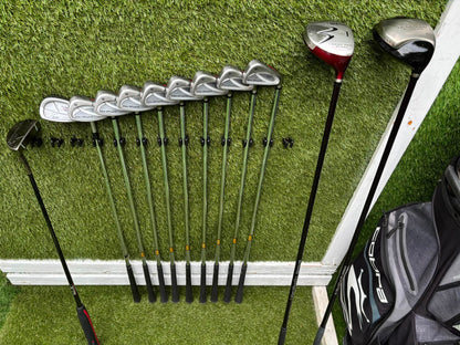 Wilson FatShaft Irons, Wilson Deep Red Driver, Wilson Deep Red 1 Wood, Benross MDX Tribe Putter & Cobra Cart Bag