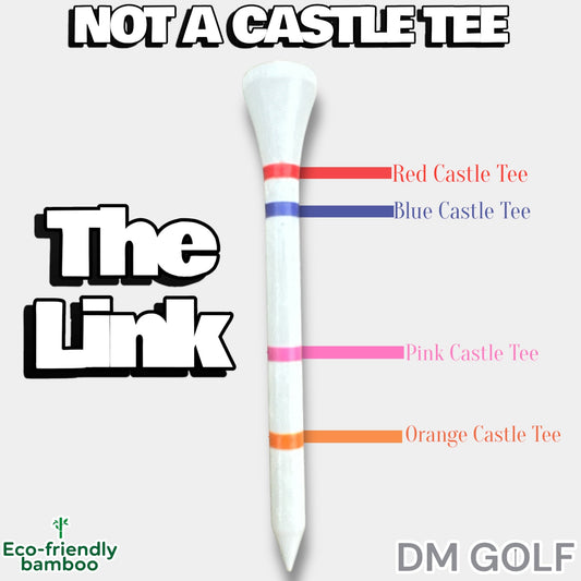 The Link-Not A Castle Tee-Premium 70mm Bamboo Golf Tee With Orange, Pink, Blue & Red Castle Height Indicators-50 Pack