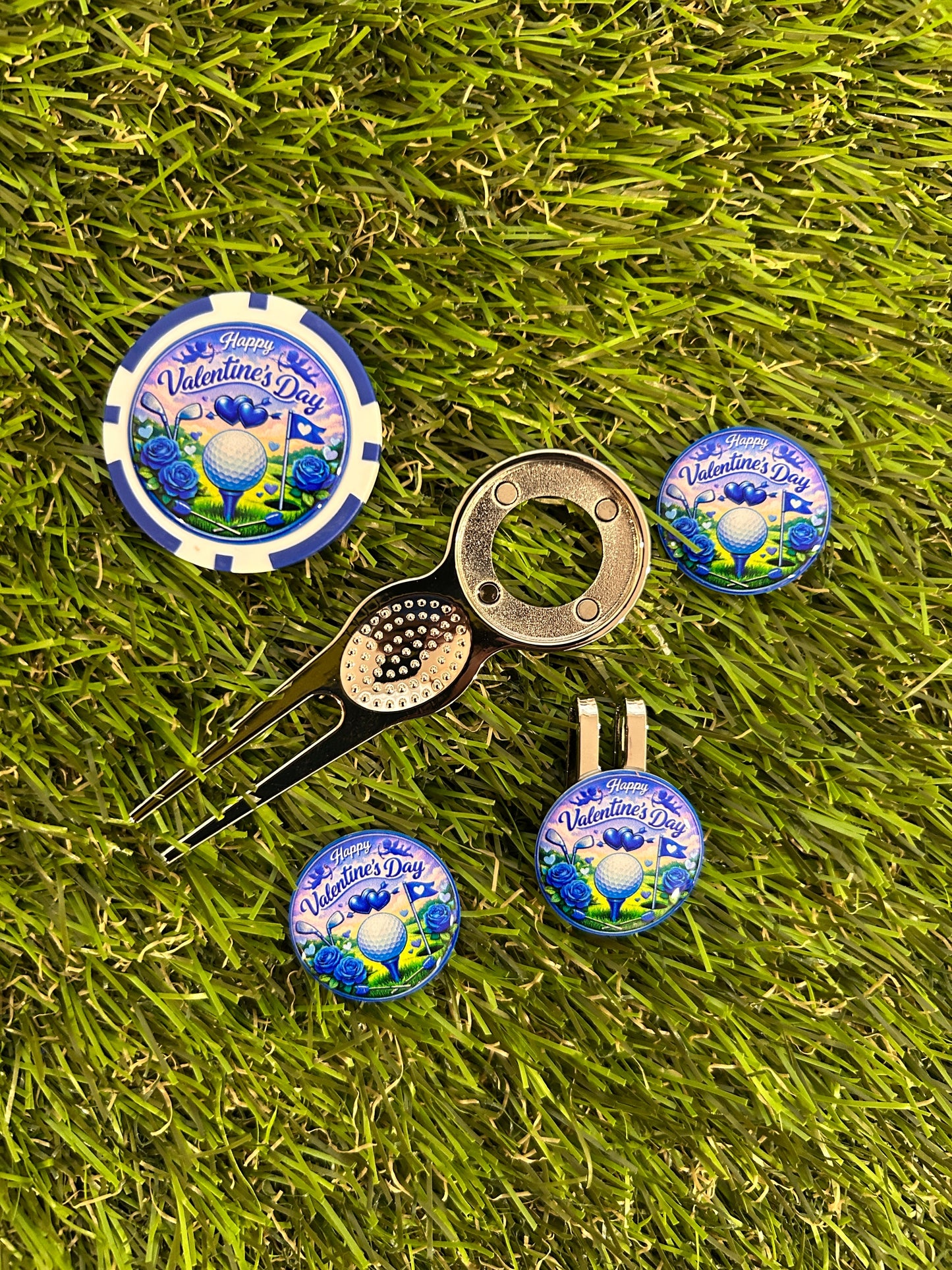 Blue Valentine’s Day Traditional metal pitchfork Combo Set with Poker Chip