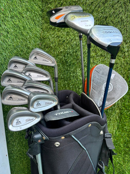Titleist DCI Irons, Titleist DCI Sand Wedge, Confidence Woods & Inesis Stand Bag