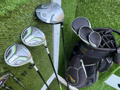 Masters GX1 Irons, Trilogy Ti-Matrix Driver, Dunlop NZ9 Fairway Woods, Wilson Infinite Buckingham Putter & PowaKaddy Cart Bag