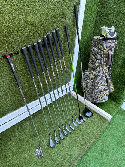 MacGregor V-Foil M565 Irons, Ping Driver, Ping Hybrid, TaylorMade Putter & Premium OUUL Camouflage Stand Bag