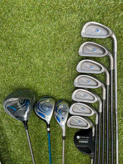 Ping Eye2+ Blue Dot Graphite Irons, Brand New Wilson D7 Driver, Ping G5 Woods & Ping Traverse Cart Bag