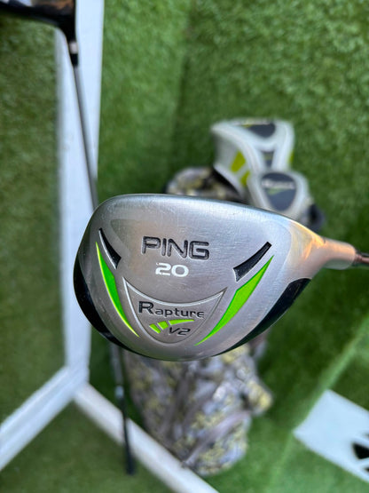 MacGregor V-Foil M565 Irons, Ping Driver, Ping Hybrid, TaylorMade Putter & Premium OUUL Camouflage Stand Bag