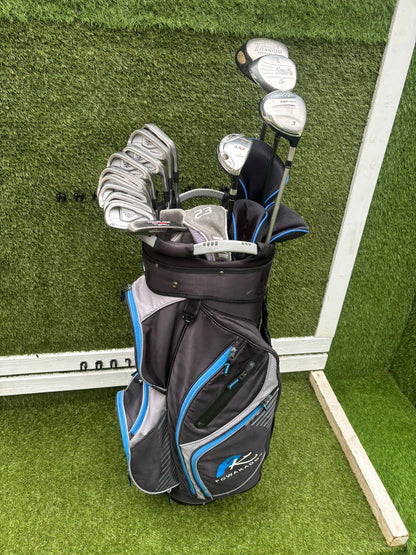 Mizuno Zoid Comp CT Irons + Titleist & Cobra Drivers + Mizuno Woods + Tail Moore Putter + PowaKaddy Cart Bag – 14 Clubs