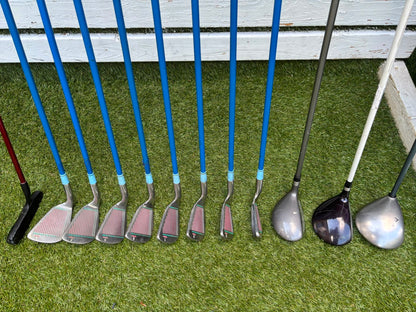 Ladies Yasuda SP-1800 Irons, Callaway Big Bertha Driver, Ping Rhapsody 7 Wood, Ben Sayers Hybrid & Stand Bag