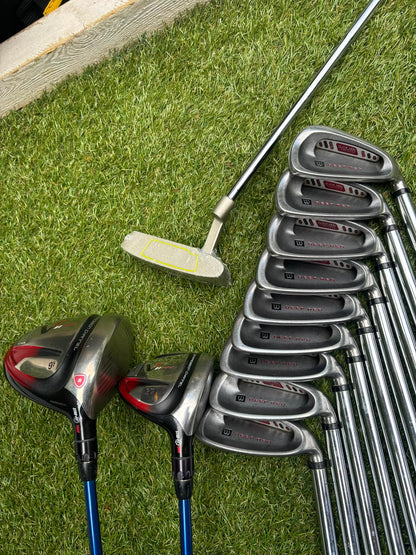 Wilson Deep Red Irons, Nike VR II Pro Woods, Brand New Putter & Wilson Cart Bag