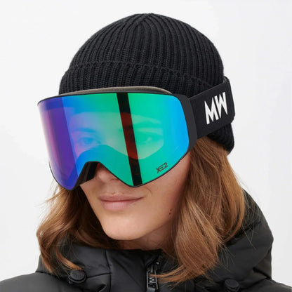 Messy Weekend Mirrored Ski Goggles, CLEAR XE2, Dual Layered UV400, Black Green