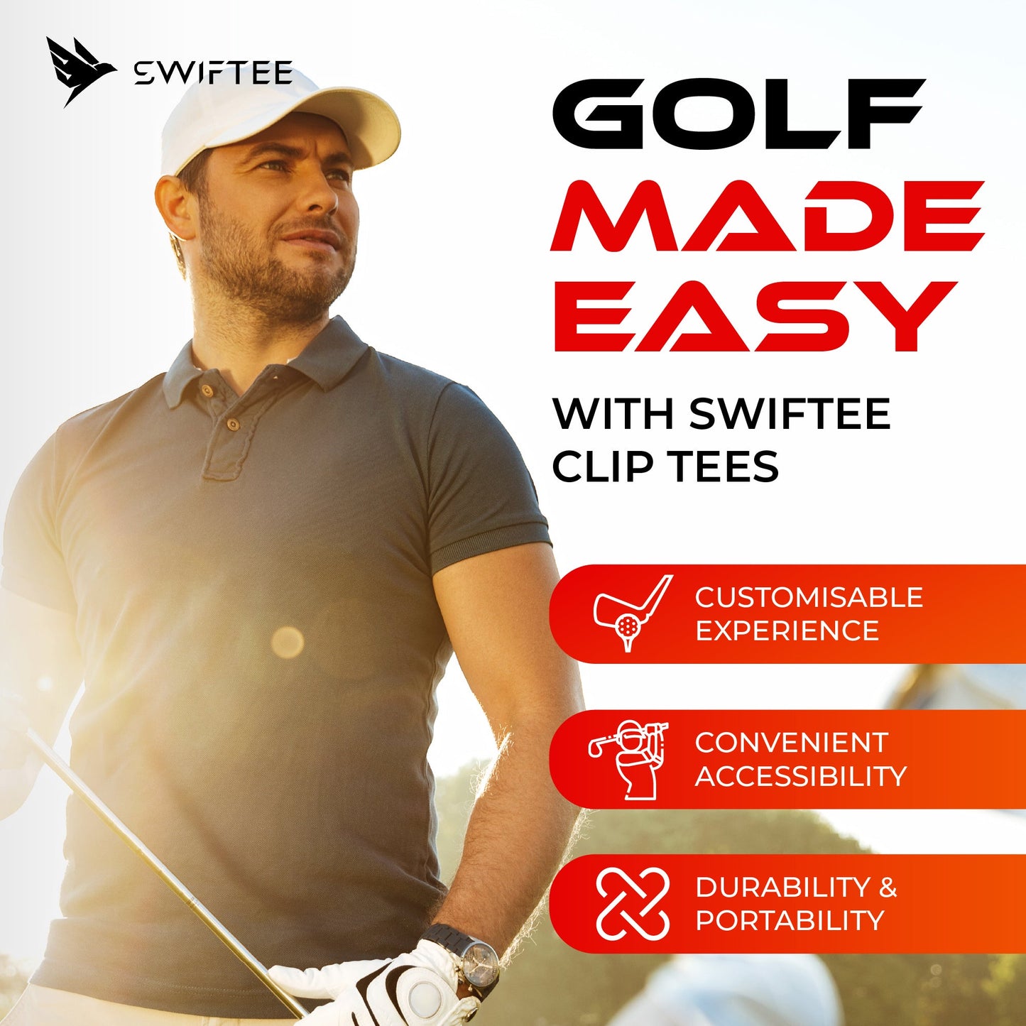 SWIFTEE Clip On Durable Golf Tee Tees With Height Markers - 5 x 70mm 5 x 40mm
