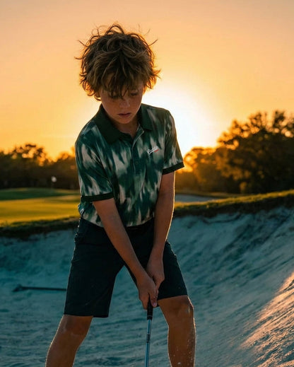 Youth Camo Performance Golf Polo – Stretch, Breathable