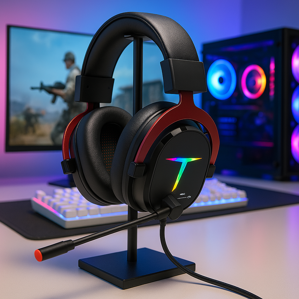 2.4G wireless PC gaming headset headphones microphone led light up