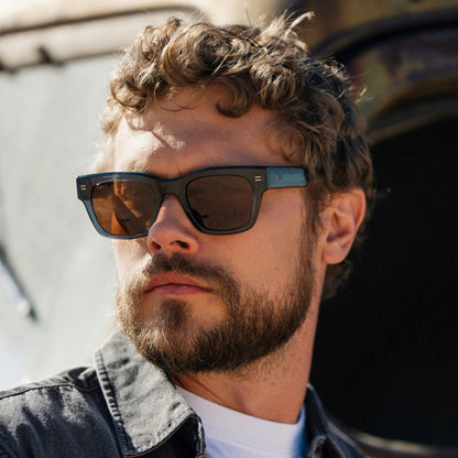 CLINT Men's Oversized Rectangular Sunglasses in Crystal Steel Blue by WMP Eyewear