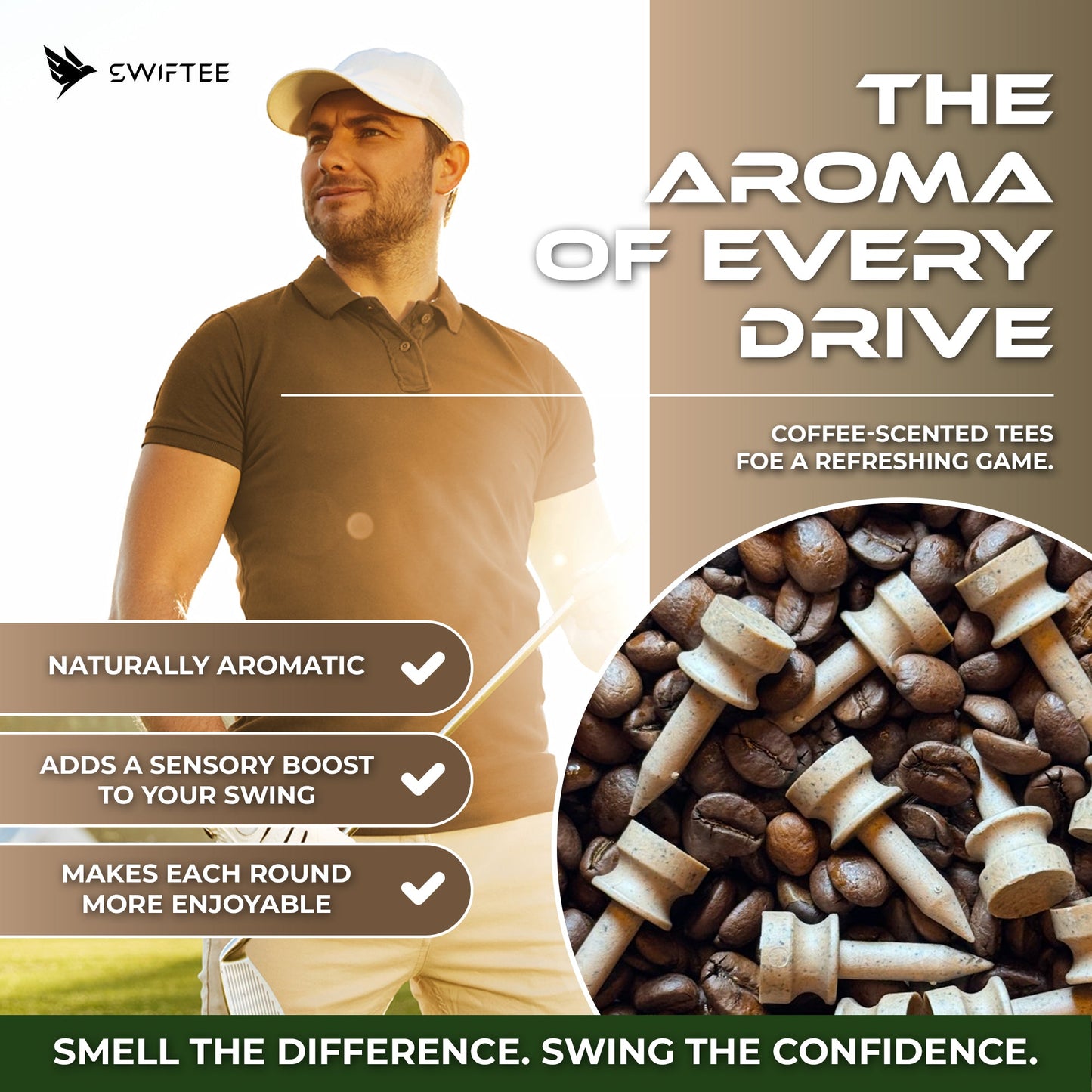SWIFTEE Biodegradable Golf Tees - Made from Recycled Coffee Grounds - PGA Show Award Winner