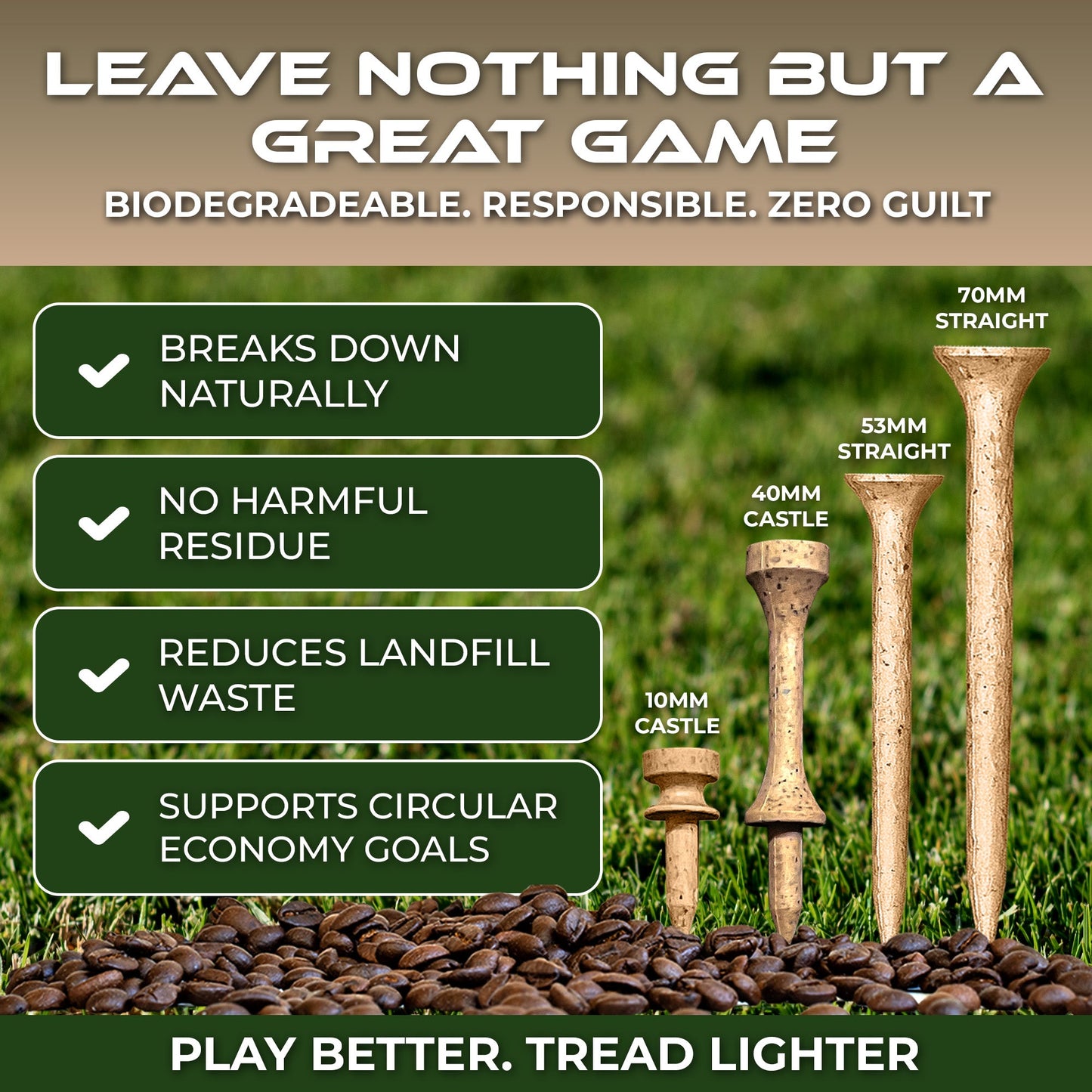 SWIFTEE Biodegradable Golf Tees - Made from Recycled Coffee Grounds - PGA Show Award Winner