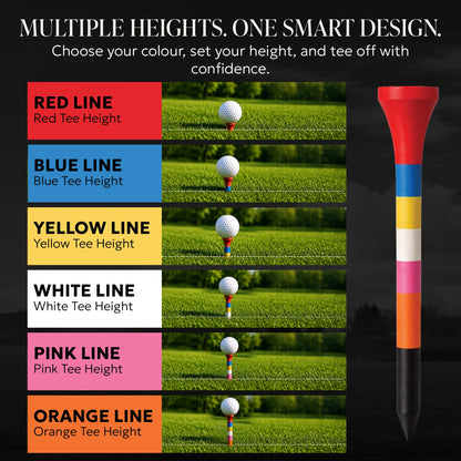 SWIFTEE Rainbow Golf Tees | Colour Coded Bamboo Golf Tees with Castle Tee Height References | Multi Height Golf Tee for Driver, Hybrid & Iron Shots | One Tee Zero Guesswork