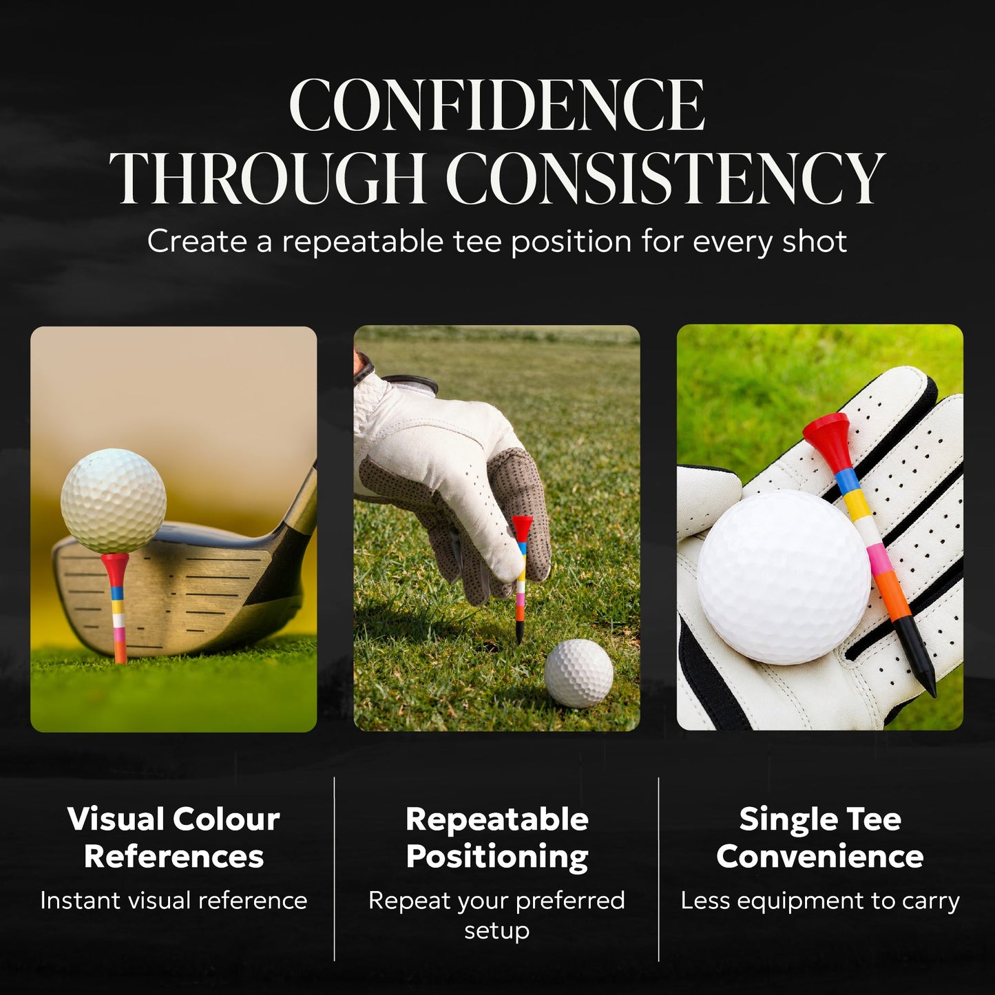 SWIFTEE Rainbow Golf Tees | Colour Coded Bamboo Golf Tees with Castle Tee Height References | Multi Height Golf Tee for Driver, Hybrid & Iron Shots | One Tee Zero Guesswork