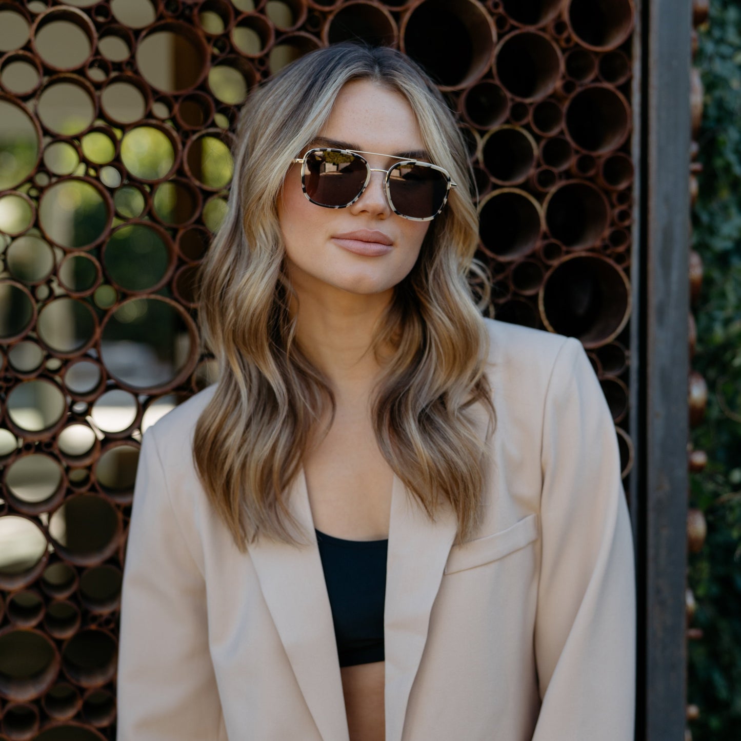 GIA Women's Square Oversized Aviator Sunglasses in Beige Tortoise by WMP Eyewear
