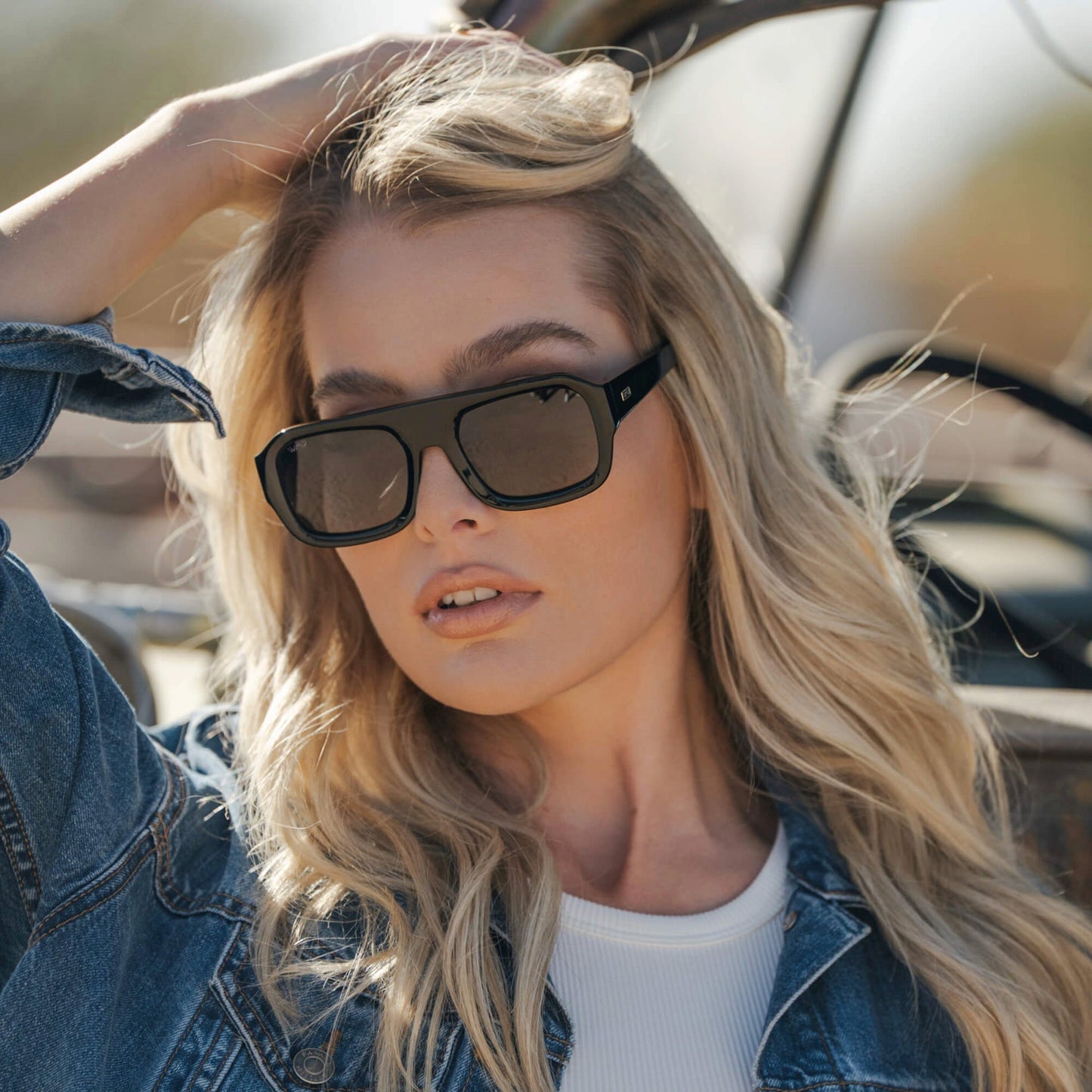 HARLEE Women's Oversized Rectangular Aviator in Black by WMP Eyewear