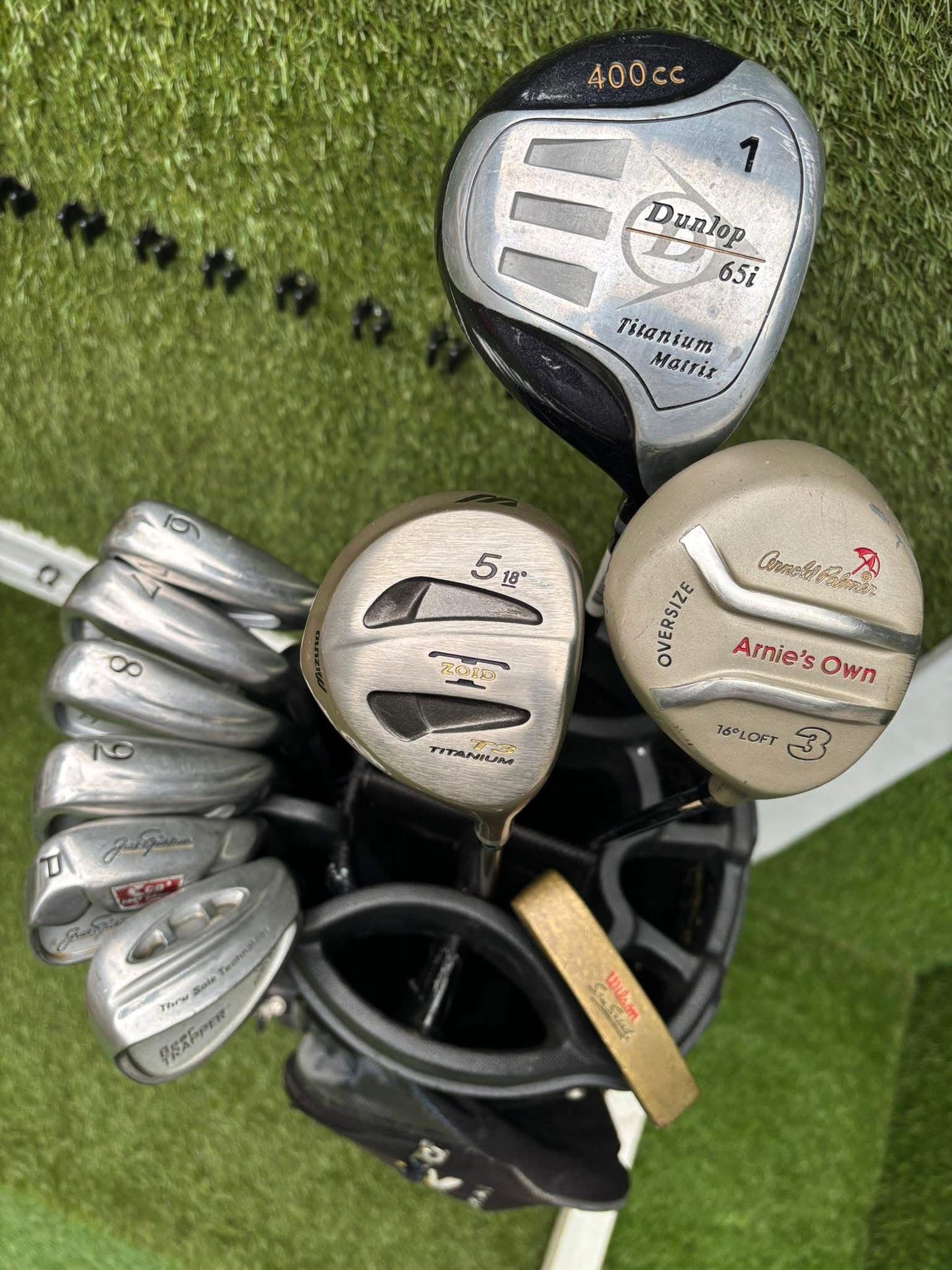 Jack Nicklaus Hybrid Irons + Dunlop / Arnold Palmer / Mizuno Woods + Golden Bear Wedge + Bag – 10 Club Set £164.00 Free Delivery