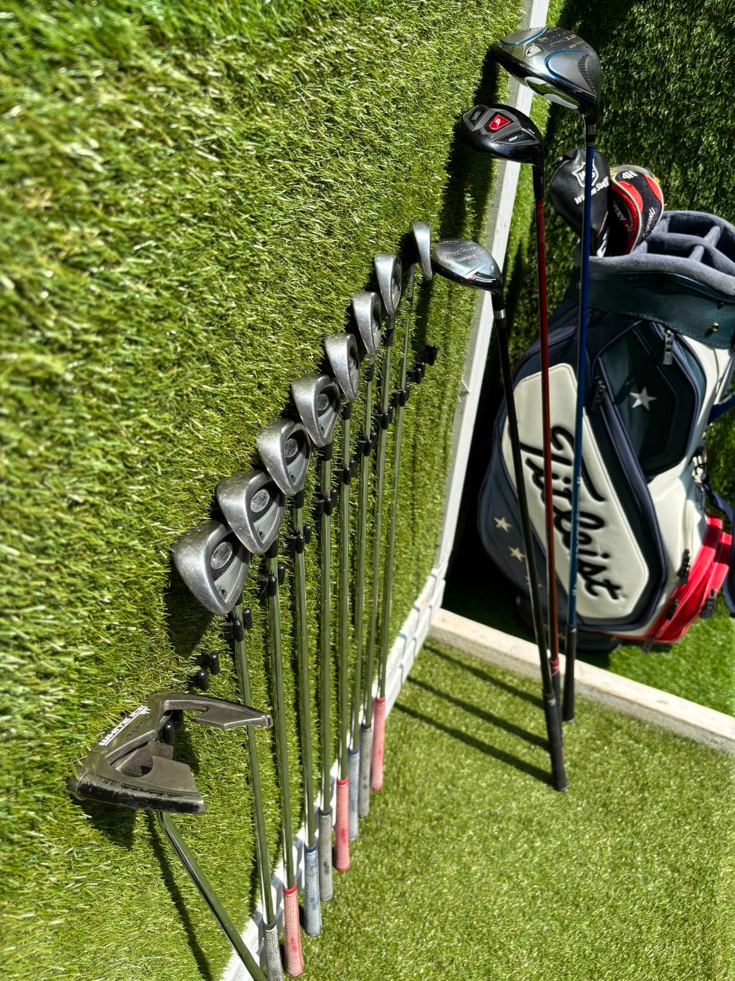 Titleist DCI 762 Irons, Cobra Driver, Odyssey White Ice Teron & Titleist Stars & Stripes Cart Bag