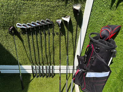 Wilson Deep Red Irons, TaylorMade Burner 3.0 Fairway Wood, Wilson Driver & Brand New Stand Bag