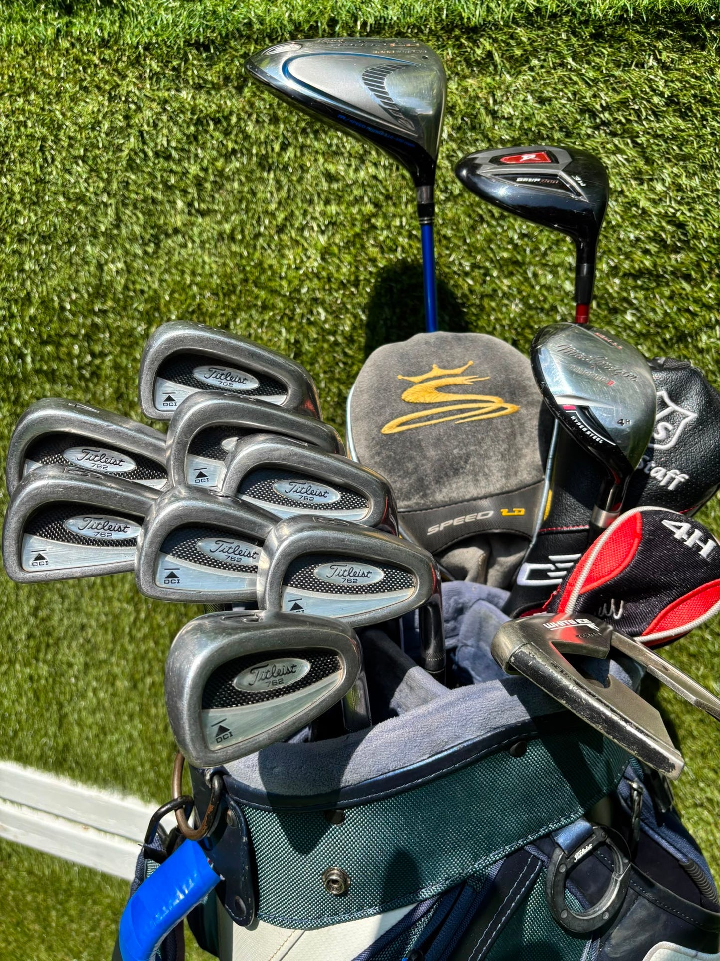 Titleist DCI 762 Irons, Cobra Driver, Odyssey White Ice Teron & Titleist Stars & Stripes Cart Bag