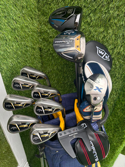 Callaway Irons, Wilson D9 Driver, Callaway Paradym X 3 Wood, Callaway X Hybrid, Wilson Infinite Putter & OUUL Premium Stand Bag